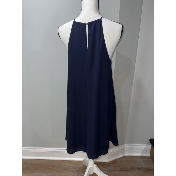 Lumiére Navy Mini Dress, Silver Grommet Halter, Size M, Cocktail Party - Picture 5 of 9